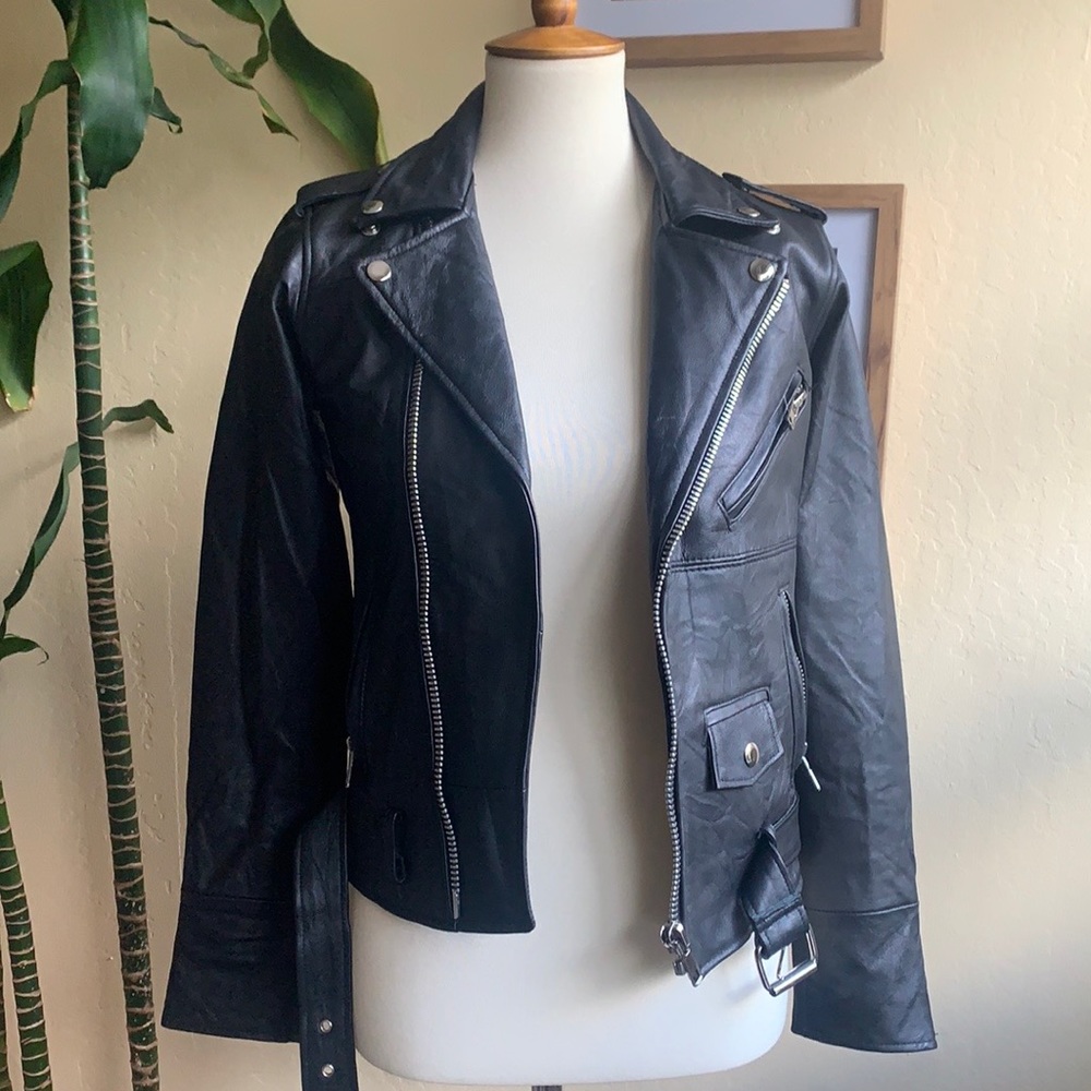 PELECHECOCO reworked leather biker jacket